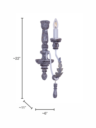 Antique Gray Shabby Chic Single-Light Sconce