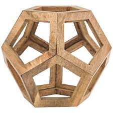 Side table lamp featuring a hollow hexagonal wood frame base and a white empire shade.