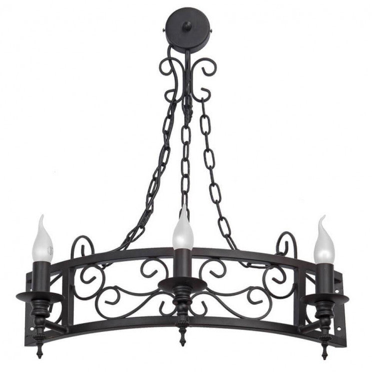 • Gothic style 3-bulb candle wall lamp in a black wrought iron finish, ideal for rustic hallways and traditional living spaces.

