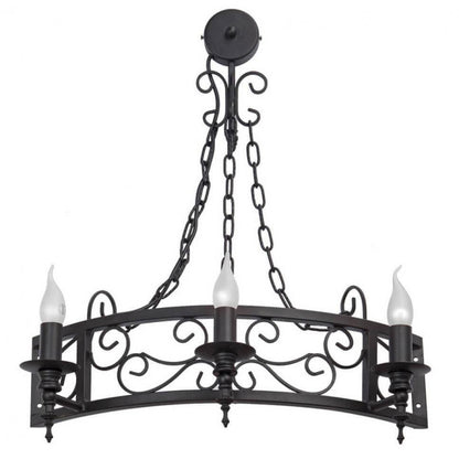 • Gothic style 3-bulb candle wall lamp in a black wrought iron finish, ideal for rustic hallways and traditional living spaces.
