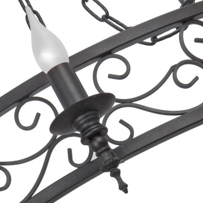 • Gothic style 3-bulb candle wall lamp in a black wrought iron finish, ideal for rustic hallways and traditional living spaces.
