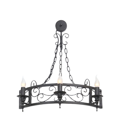 • Gothic style 3-bulb candle wall lamp in a black wrought iron finish, ideal for rustic hallways and traditional living spaces.
