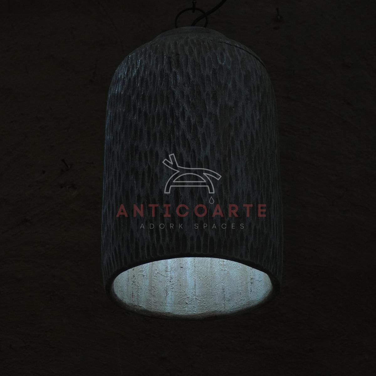 Antique style textured wooden cylinder ceiling lamp