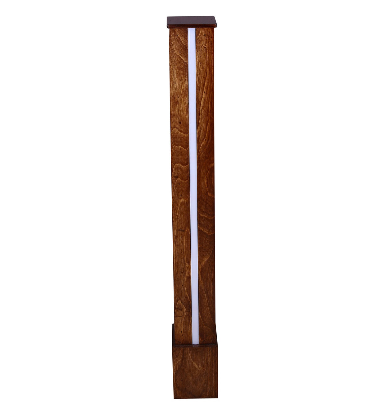 Minimalist timber accent light in a tall rectangular pillar design with an illuminated central vertical channel.
