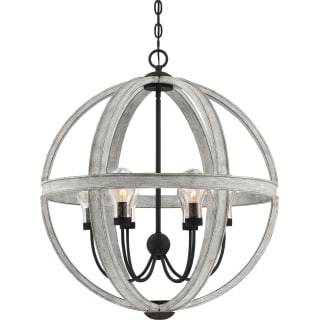 A 5-light orb chandelier featuring weathered gray wood rings and matte black metal hardware.