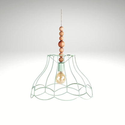 A rustic semi-flush mount ceiling light with a textured dome shade and a glowing bulb.