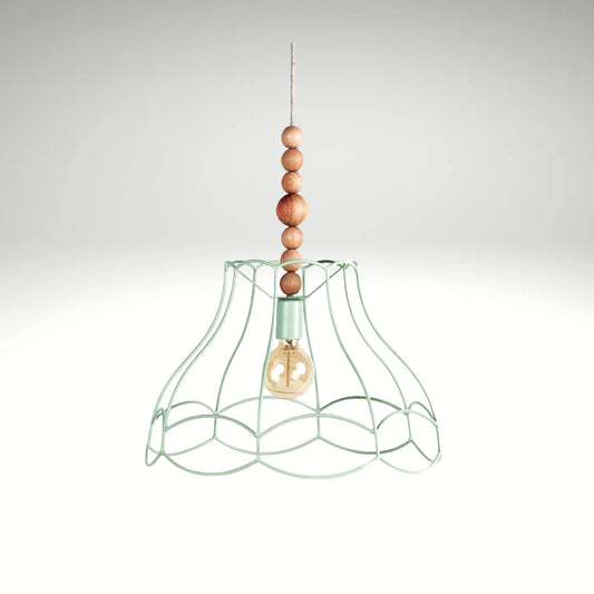 A rustic semi-flush mount ceiling light with a textured dome shade and a glowing bulb.