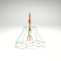 A rustic semi-flush mount ceiling light with a textured dome shade and a glowing bulb.