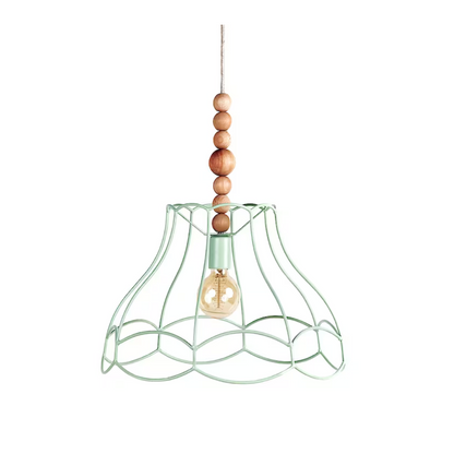 A rustic semi-flush mount ceiling light with a textured dome shade and a glowing bulb.