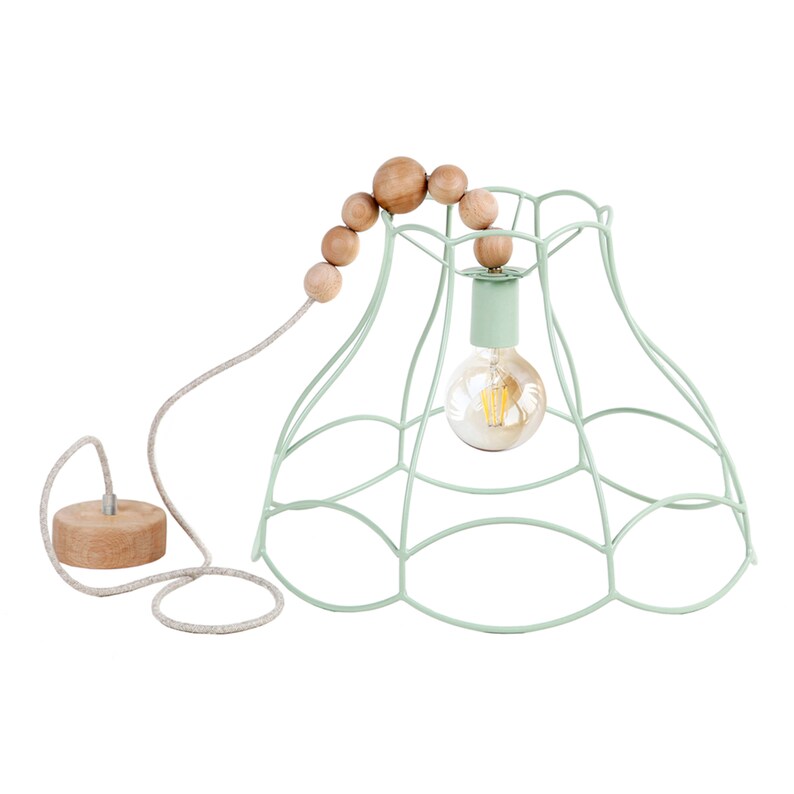 A rustic semi-flush mount ceiling light with a textured dome shade and a glowing bulb.