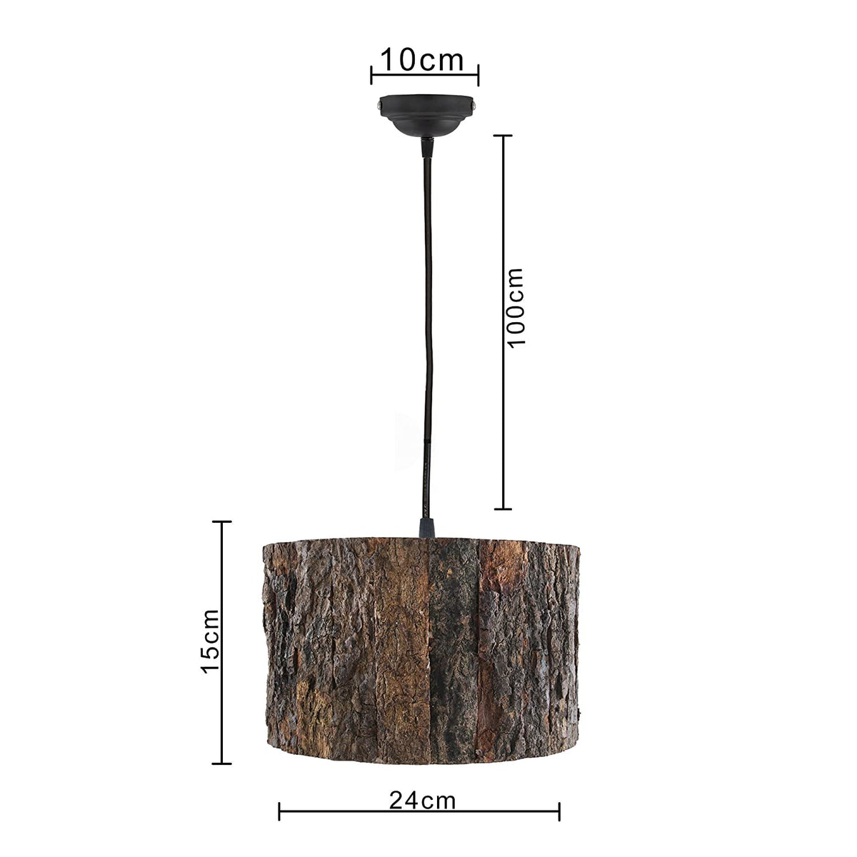 A rustic drum-shaped ceiling lamp featuring a realistic brown wood bark exterior.
