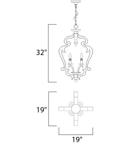 Rustic farmhouse 4-light wooden pendant chandelier with an open quatrefoil frame and weathered finish.