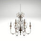 Vintage style iron chandelier featuring candle-style bulbs.