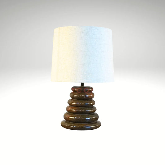 Stacked ceramic stone table lamp with white fabric shade