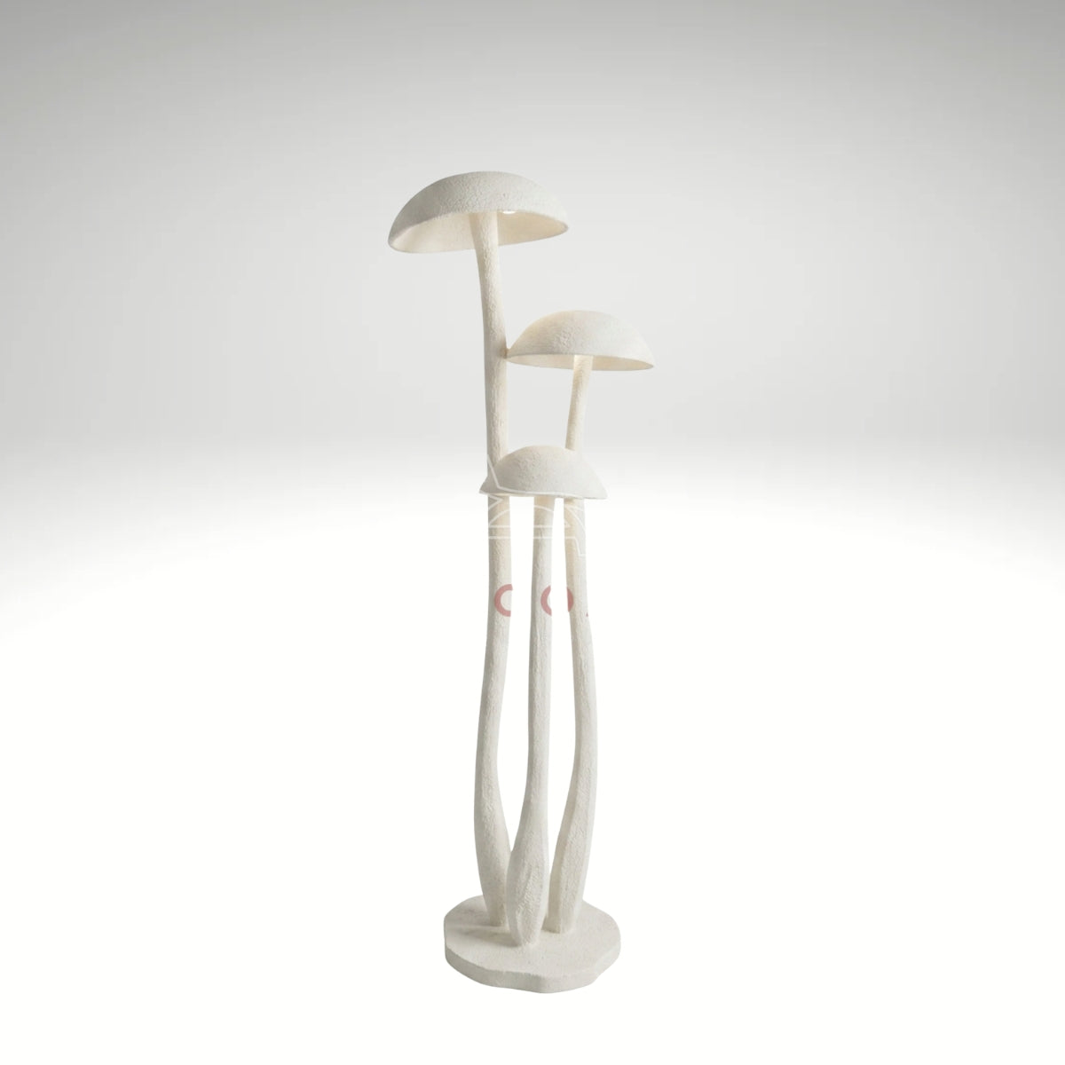 Elegant white mushroom floor lamp with a textured plaster finish and organic, curved stems.