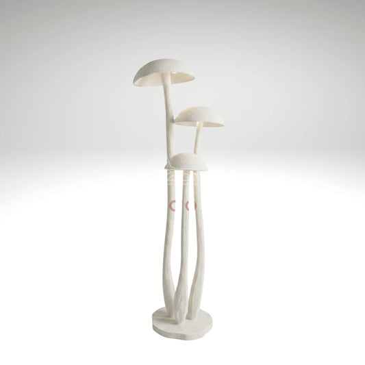 Elegant white mushroom floor lamp with a textured plaster finish and organic, curved stems.