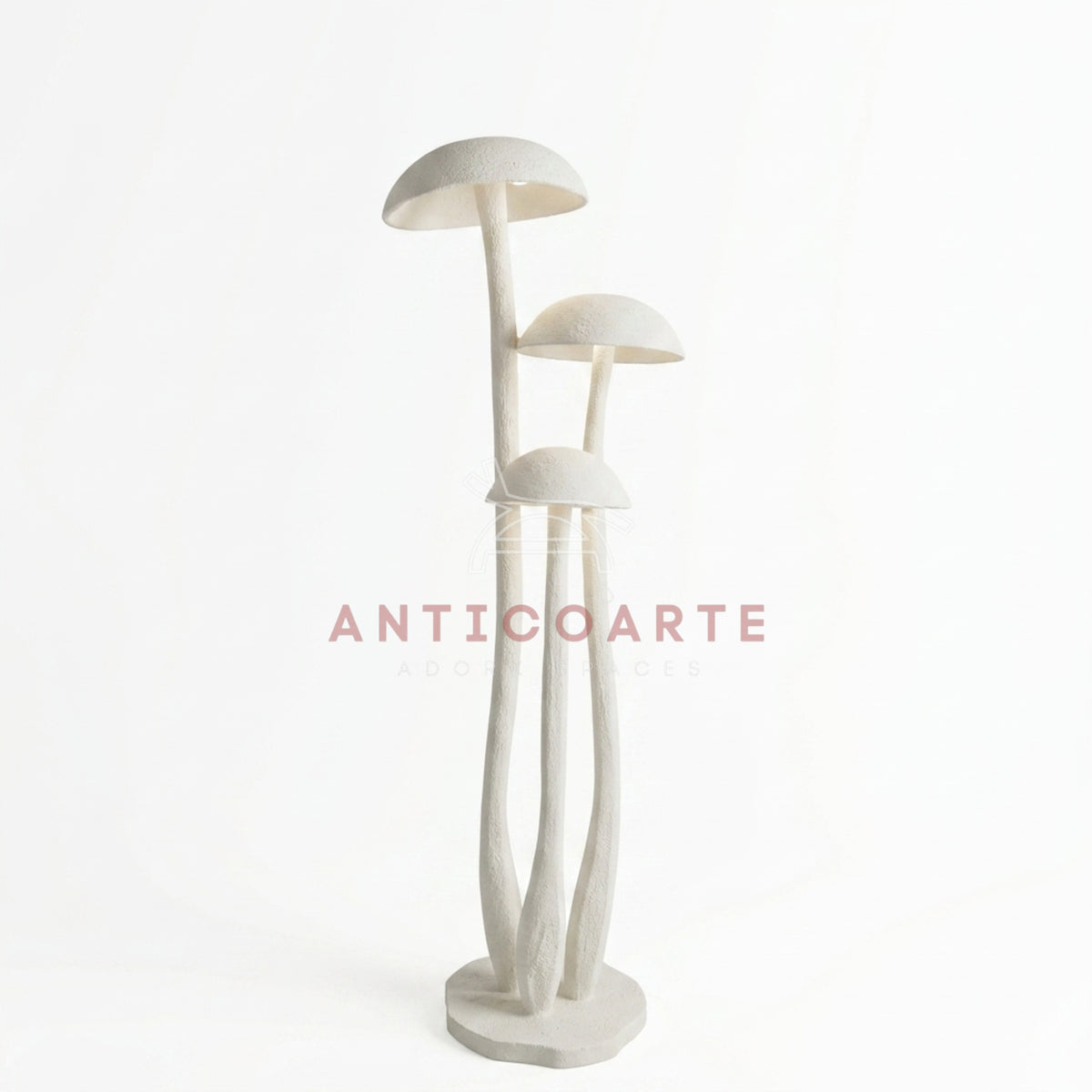 Elegant white mushroom floor lamp with a textured plaster finish and organic, curved stems.
