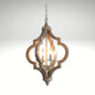 A 4-light rustic wooden chandelier with a distressed finish and a vintage