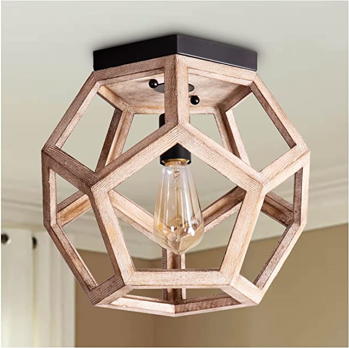 Distressed teal wooden hanging lantern with a rustic finish