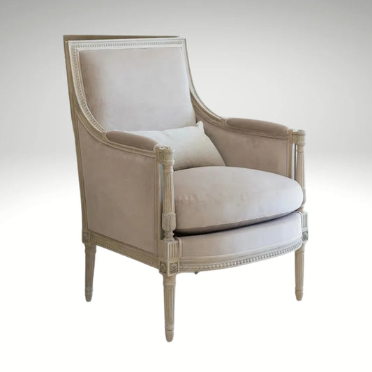 Vintage-style cream accent armchair with a padded seat and backrest.