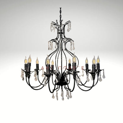 Gothic Elegance Wrought Iron Crystal Chandelier