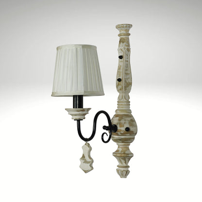 French Country Turned-Wood Wall Lamp with Fabric Empire Shade