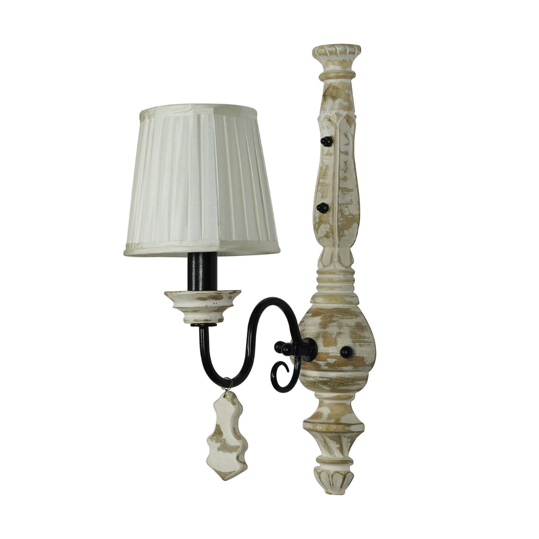 French Country Turned-Wood Wall Lamp with Fabric Empire Shade