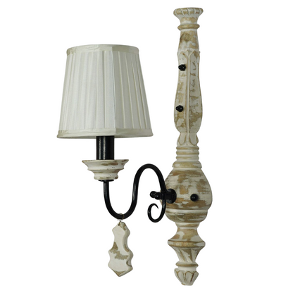 French Country Turned-Wood Wall Lamp with Fabric Empire Shade