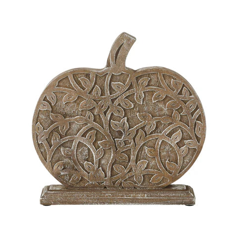 Anticoarte - Decorative wooden pumpkin with intricate carvings on a white background