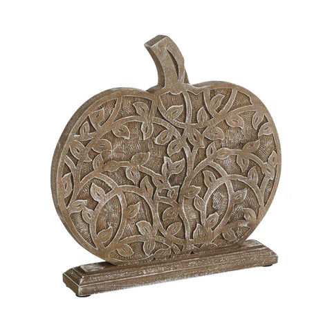 Anticoarte - Decorative wooden pumpkin with intricate carvings on a white background