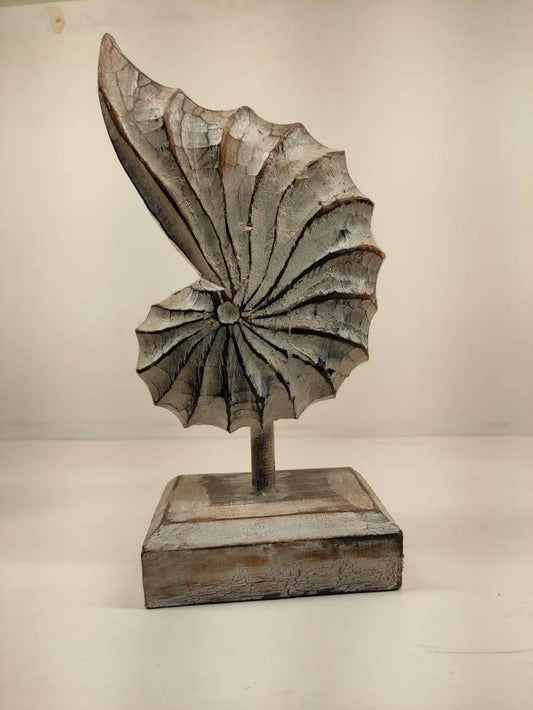Rustic Spiral Shell Wooden Sculpture-Anticoarte